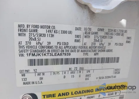 2020 Ford Expedition Limited Max z USA, uszkodzony, nr VIN 1FMJK1KT3LEA87939